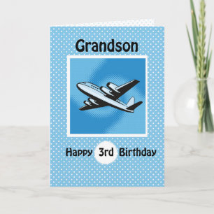 Tarjeta 3.ᵉʳ cumpleaños, nieto, avión en azul