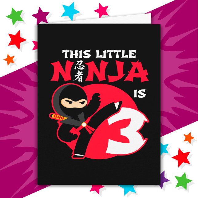 Tarjeta 3.ᵉʳ Cumpleaños Niña De 3 Años Fiesta Ninja 3 (Subido por el creador)