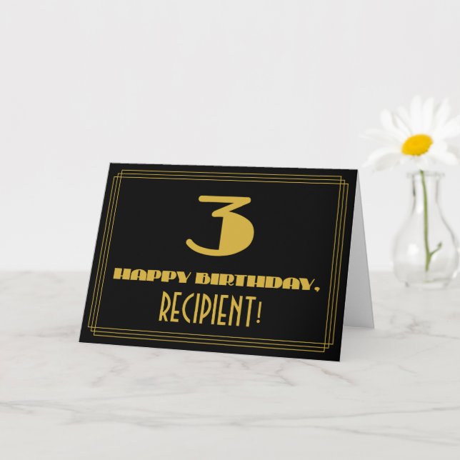 Tarjeta 3.ᵉʳ Cumpleaños: Nombre + Art Deco Inspirado Aspec (Planta pequeña)