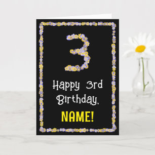 Tarjeta 3.ᵉʳ cumpleaños: número de flores florales, nombre