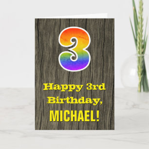 Tarjeta 3.ᵉʳ cumpleaños: Rústica apariencia de madera fals