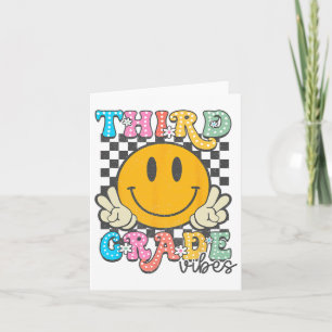 Tarjeta 3.ᵉʳ Grado de sonrisa retro niños maestros