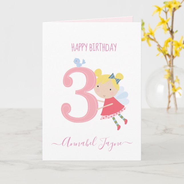 Tarjeta 3.ᵉʳ hada de cumpleaños, chicas lindos y personali (flor amarilla)