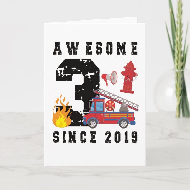 Tarjeta 3.ᵉʳ niño bombero de regalo de cumpleaños nacido e (Anverso)
