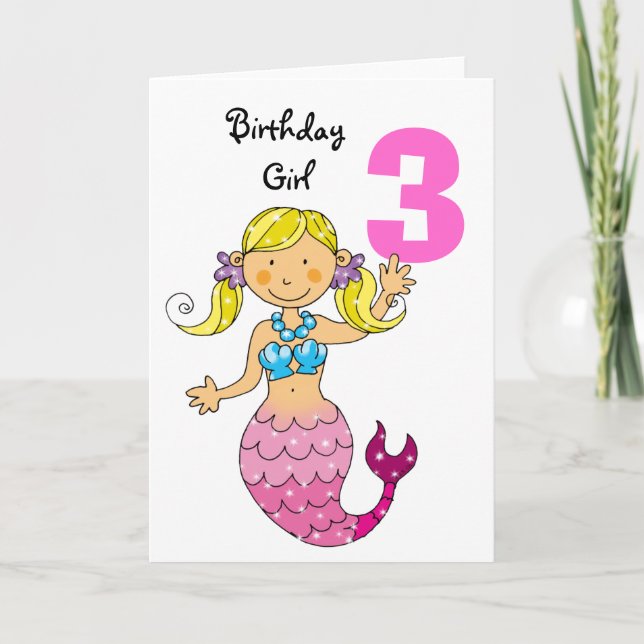 Tarjeta 3.ᵉʳ regalo de cumpleaños para una chica, sirena l (Anverso)