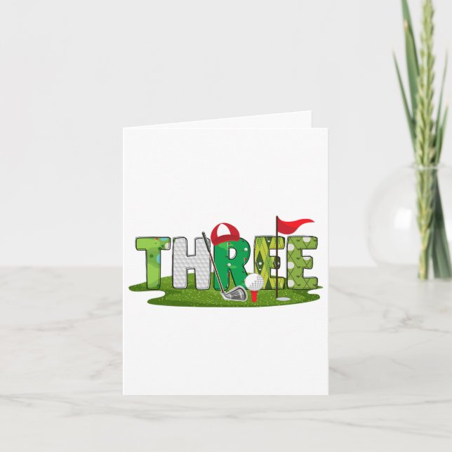 Tarjeta 3.ᵉʳ tema del golf de cumpleaños 3 años Parte depo (Anverso)