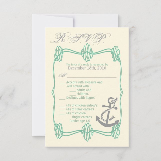Tarjeta 3.5x5 R.S.V.P Anclaje de nudo náutico Tiff (Anverso)