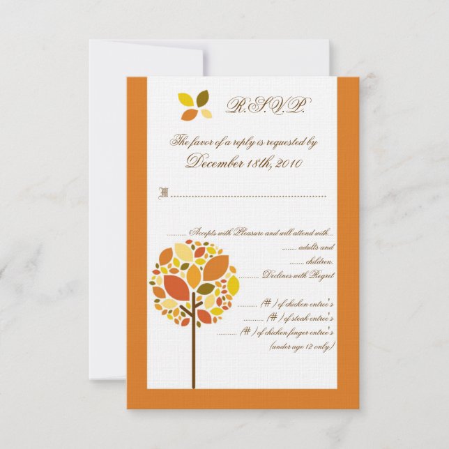 Tarjeta 3.5x5 R.S.V.P. Árbol otoñal moderno (Anverso)