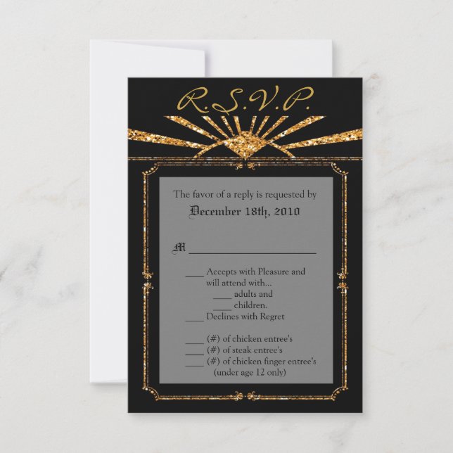 Tarjeta 3.5x5 R.S.V.P. Art Deco Roaring 20s GATSBY (Anverso)