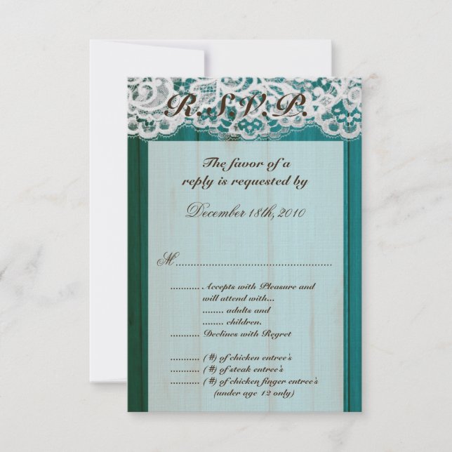 Tarjeta 3.5x5 R.S.V.P Madera Verde azulada (Anverso)