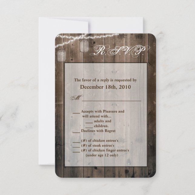 Tarjeta 3.5x5 R.S.V.P Mason Jar String Lights Barn (Anverso)