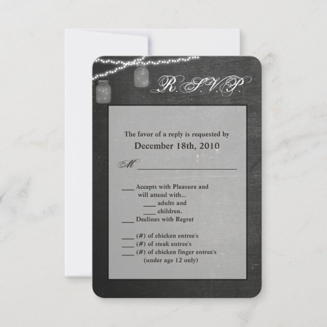 Tarjeta 3.5x5 R.S.V.P Mason Jar String Lights Chal (Anverso)