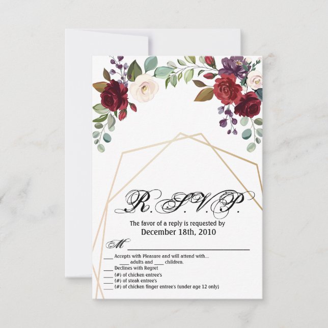 Tarjeta 3.5x5 R.S.V.P Rosa Blanca Gémetric Gold (Anverso)