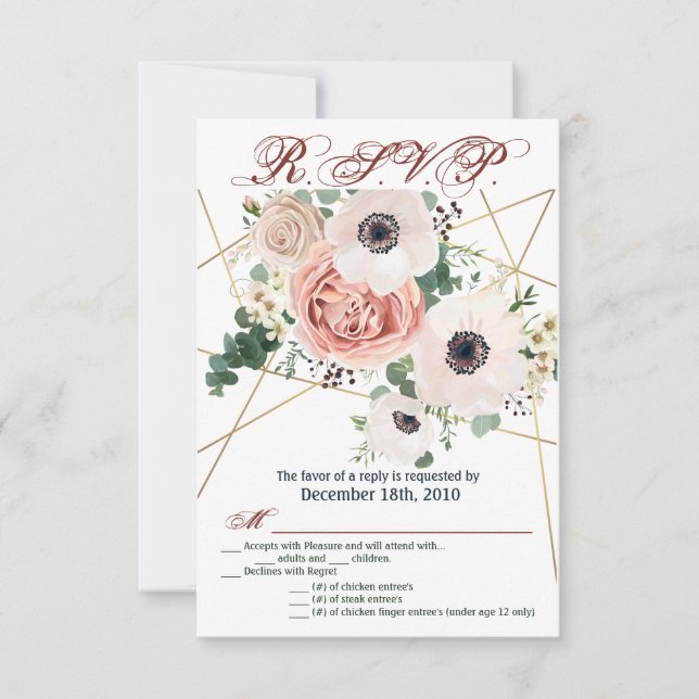 Tarjeta 3.5x5 R.S.V.P Rosa de jardín geométrico An (Anverso)