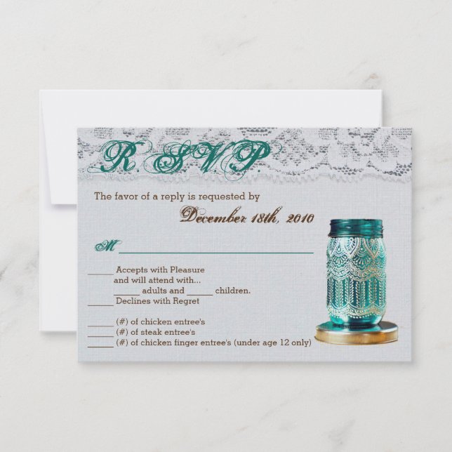 Tarjeta 3.5x5 R.S.V.P Rústico País Mason Jar Lace (Anverso)