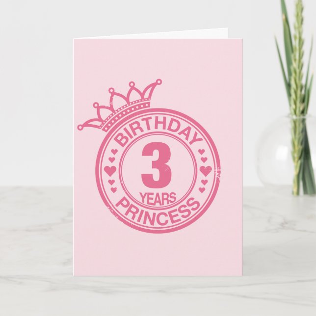 Tarjeta 3 años - Princesa de cumpleaños - rosa (Anverso)
