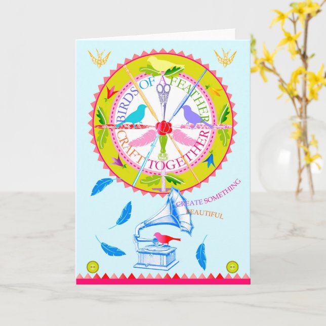 Tarjeta 3: Aves de una nave de pluma juntas (flor amarilla)