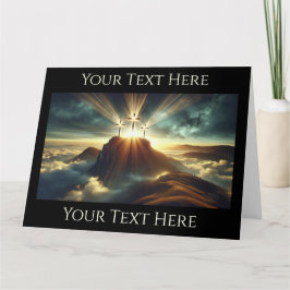 Tarjeta 3 cruces de oro en una montaña celestial