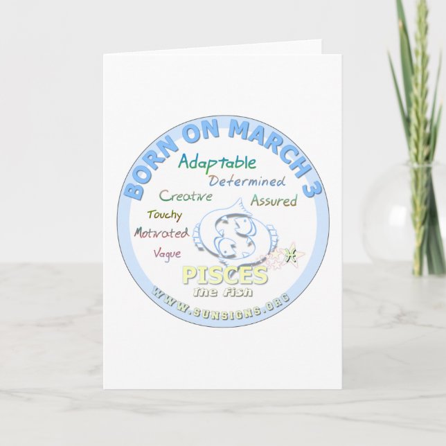 Tarjeta 3 de marzo Cumpleaños - Pisces (Anverso)