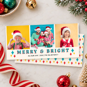 Tarjeta 3 Foto Navidades Alegres y Brillantes Estrella Ret