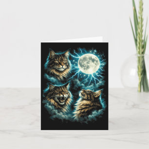 Tarjeta 3 Maine Coon Luna Aullando Cabeza de Gato Divertid