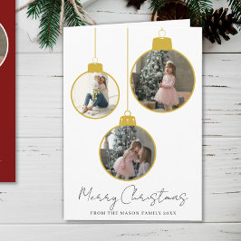 Tarjeta 3 photo Merry Christmas bauble Photo Card