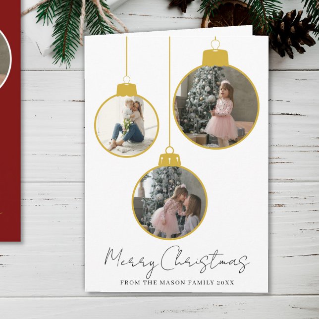 Tarjeta 3 photo Merry Christmas bauble Photo Card (Subido por el creador)