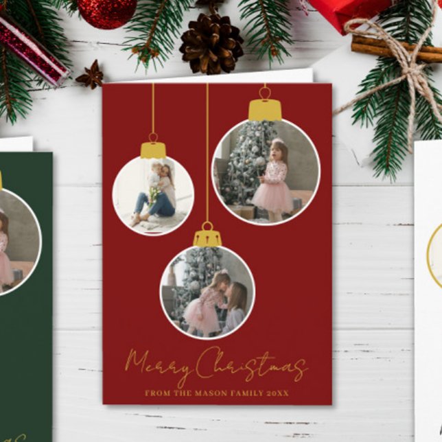 Tarjeta 3 photo Merry Christmas bauble Photo Card (Subido por el creador)