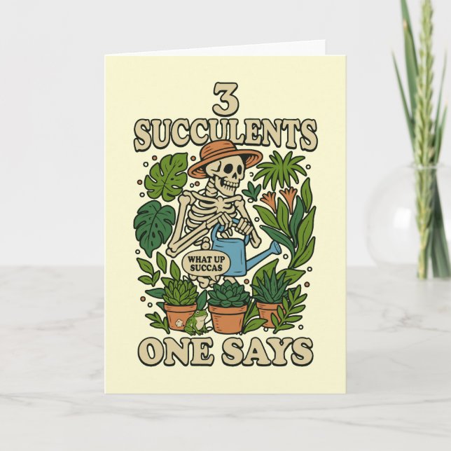 Tarjeta 3 Succulents One Says Funny Gardening Frog Retro (Anverso)
