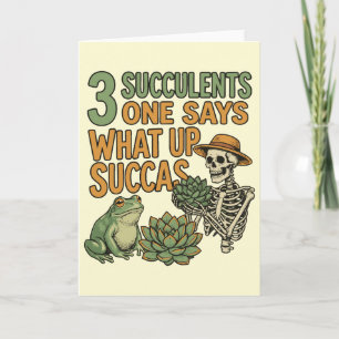Tarjeta 3 Suculentas Una Dice Funny Gardening Frog Retro