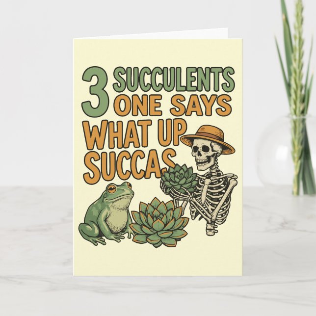 Tarjeta 3 Suculentas Una Dice Funny Gardening Frog Retro (Anverso)