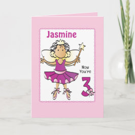 Tarjeta 3 Year Old Ballerina Cartoon Ethnic Birthday  