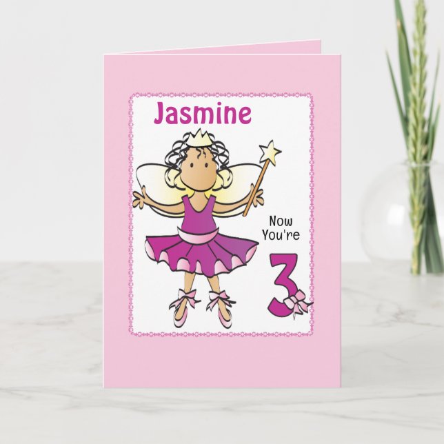 Tarjeta 3 Year Old Ballerina Cartoon Ethnic Birthday   (Anverso)