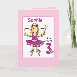 Tarjeta 3 Year Old Cute Ballerina Cartoon Pink Birthday  