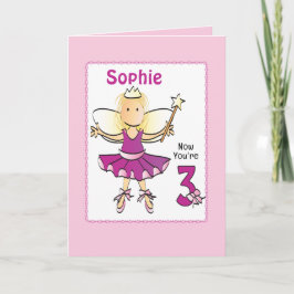 Tarjeta 3 Year Old Cute Ballerina Cartoon Pink Birthday  