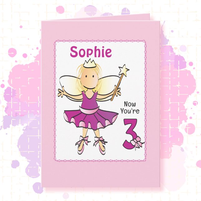 Tarjeta 3 Year Old Cute Ballerina Cartoon Pink Birthday   (Subido por el creador)