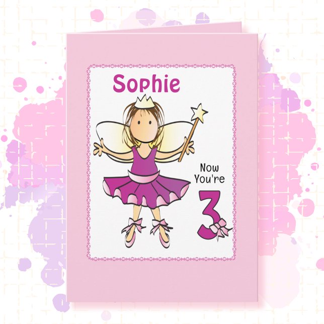 Tarjeta 3 Year Old Cute Ballerina Cartoon Pink Birthday   (Subido por el creador)