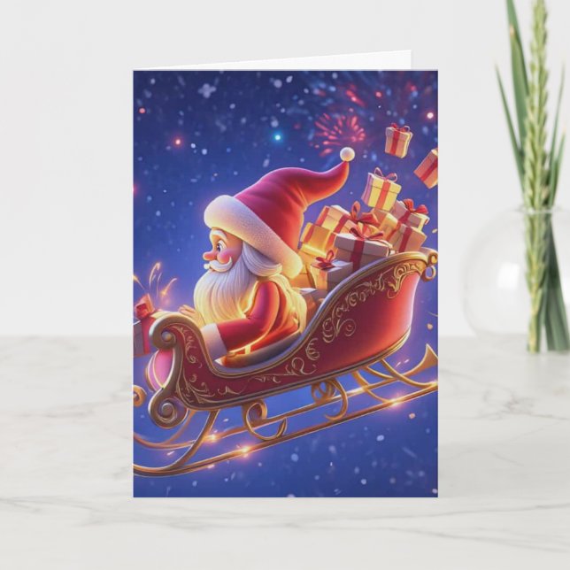 Tarjeta 3D Santa Claus Christmas Greeting Card – Festive H (Anverso)