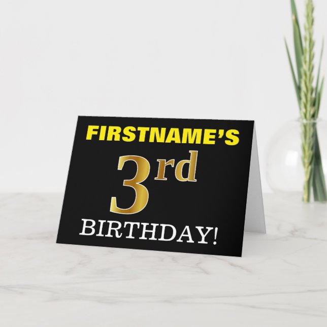 Tarjeta "3er cumpleaños" de oro negro e imitación (Anverso)
