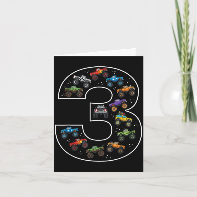 Tarjeta 3rd Birthday 3 Year Old Car Boys Monster Truck  (Anverso)