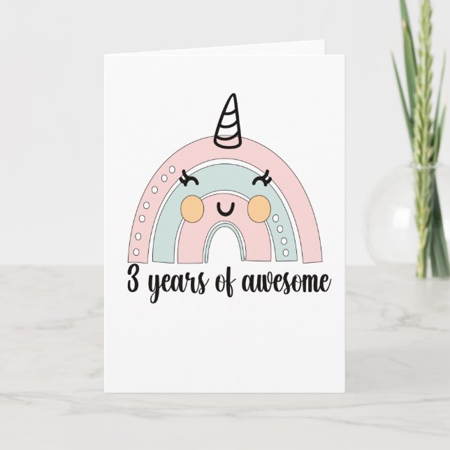 Tarjeta 3rd Birthday Boho Rainbow 3 Years Old Unicorn (Anverso)
