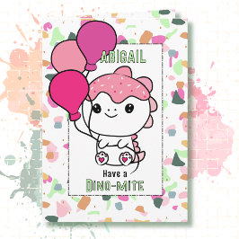 Tarjeta 3rd Birthday Girl Dinosaur Cartoon Adorable