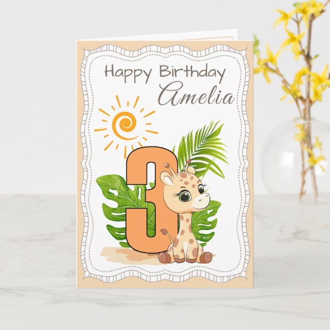 Tarjeta 3rd Birthday Watercolor Animals Card (flor amarilla)