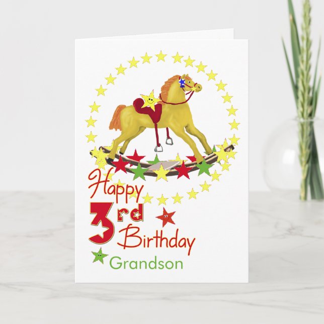Tarjeta 3ro Estrellas del caballo mecedora del cumpleaños (Anverso)