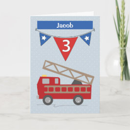 Tarjeta 3ro Firetruck conocido de encargo del cumpleaños