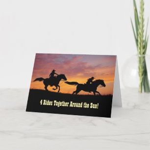 Tarjeta 4º Aniversario Vaquera y Vaquero Divertidos y Lind