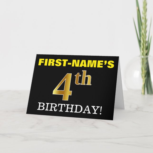 Tarjeta "4º CUMPLEAÑOS" de oro negro e imitación (Anverso)