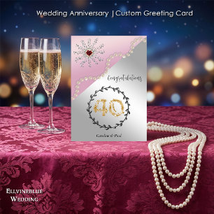 Tarjeta 40º Aniversario de Boda Elegantes Rubíes y Perla