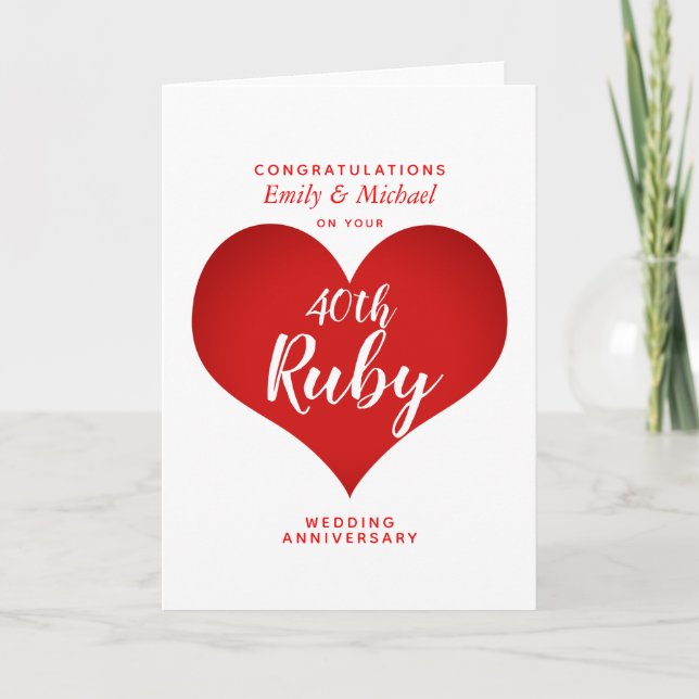 Tarjeta 40º aniversario de bodas RUBY personalizado (Anverso)