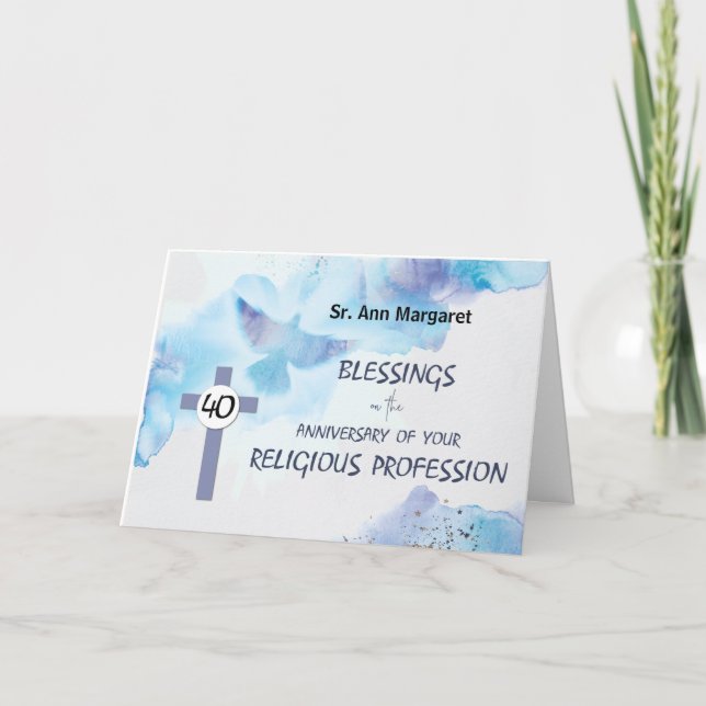 Tarjeta 40º Aniversario de Profesión Religiosa de Monja (Anverso)